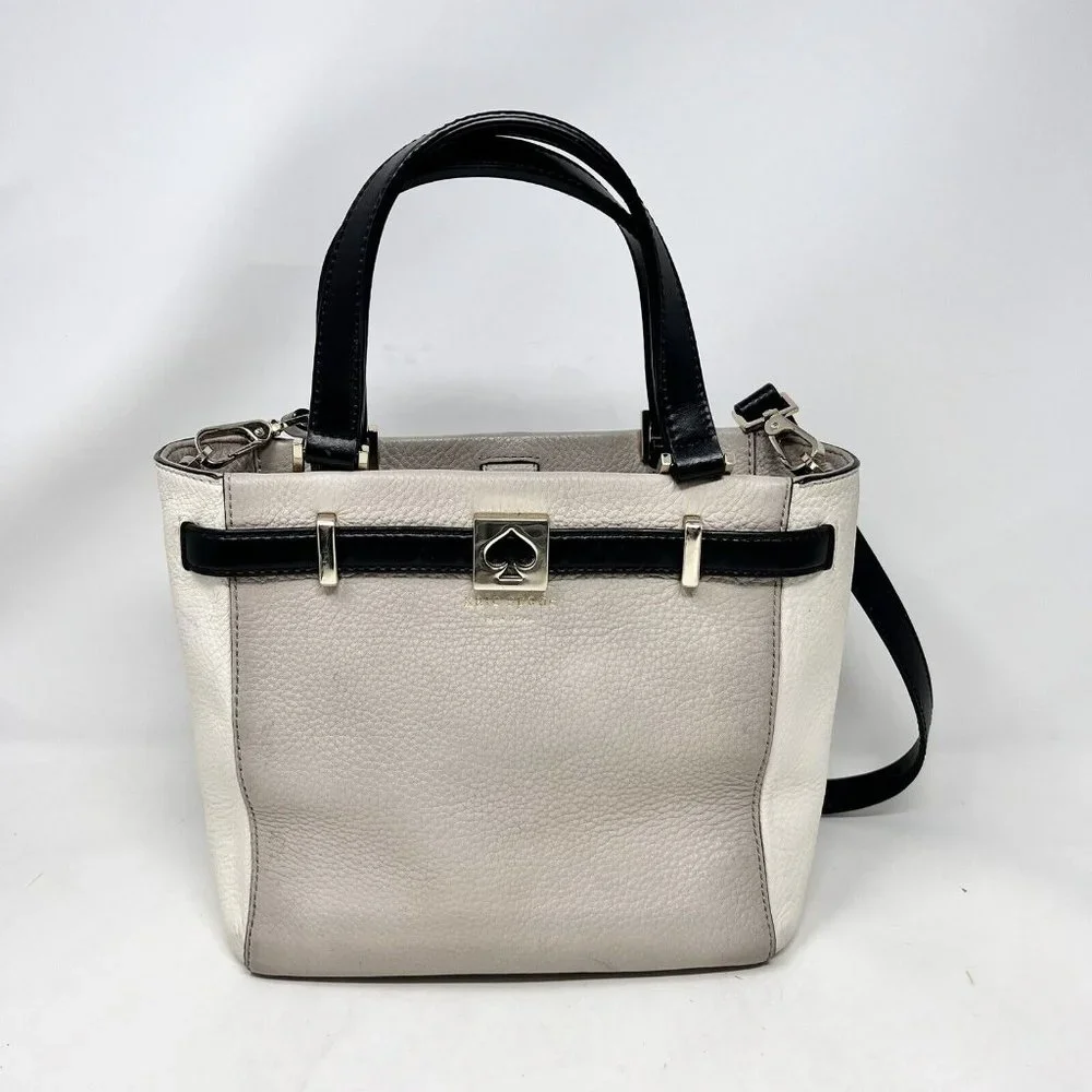 Kate Spade Houston Street Cream White Black Handbag Leather Purse Neutral Office